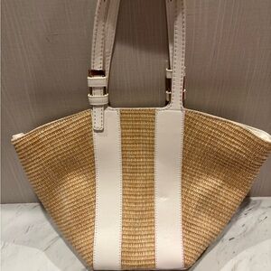 Elegant White and Tan Woven Tote Bag